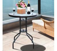 Marco Paul Interiors Outdoor Patio Table - Round Shaped Classic Style Garden Bistro Side Table Metal Frame Glass Top Table Garden Furniture for Decking, Occasional Drinks Table - (Black, 60cm)