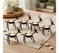 Marco Paul Interiors Set of 6 Metal Reindeer Tealight Candle Holders with 6 White Tealights Included - Rustic Woodland Table Centrepiece, Farmhouse Spring Decor, Easter & Mother’s Day Home Decoration