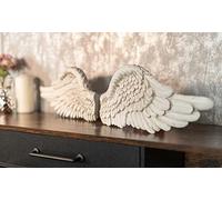 Marco Paul Interiors Vintage Angel Wings Resin Wall Art Decoration with Feather Ornament - Shabby Chic Fairy Door Unique Wall Sculpture Hanging Ornaments for Wedding, Christening Decor (Large White)