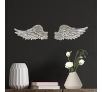 Marco Paul Interiors Vintage Angel Wings Resin Wall Art Decoration with Feather Ornament - Shabby Chic Fairy Door Unique Wall Sculpture Hanging Ornaments for Wedding, Christening Decor (Small Silver)