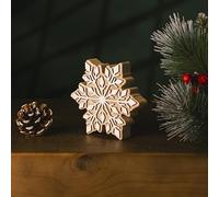 Marco Paul Large 13cm Wooden Christmas Snowflake Ornament Xmas Home Decoration Large Unique Free Standing Table Centrepiece Shabby Chic Vintage Nordic Natural White Gift Reindeer Snowy