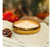 Marco Paul Large 3 Wick Scented Candle Bowl - 20cm Long Burn Scented Candles in Hammered Tone Gold Bowl for Winter Home Decoration - Luxury Vanilla Candle for Table Centerpiece