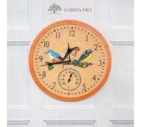Marco Paul Large Vintage Retro Chic Style Home or Garden Clocks for Indoor Outdoor Wall Clock Decorative Fence Thermometer Barometer Weatherproof Timing (Bird Wall Clock and Thermometer)