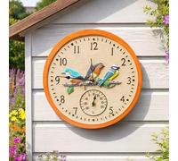 Marco Paul Large Vintage Retro Chic Style Home or Garden Clocks for Indoor Outdoor Wall Clock Decorative Fence Thermometer Barometer Weatherproof Timing (Bird Wall Clock and Thermometer)