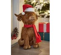 Marco Paul Large 33cm Luxury Plush Christmas Highland Cow Ornament with Santa Hat Indoor Red Xmas Decor and Doorstop Freestanding Christmas Novelty Figurine