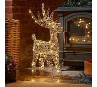 Marco Paul Large 45cm Light Up Gold Reindeer Christmas Decoration Battery Operated Stag with 60 Warm White LEDs & Auto Timer Wire Deer Ornament Festive Xmas Indoor Home Décor