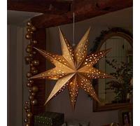 Marco Paul Large 50cm LED Light-Up Gold Origami Star Christmas Decoration Battery Operated Hanging Ornament with Auto Timer Indoor Xmas Home Décor Lighting