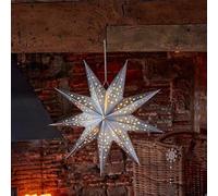Marco Paul Large 50cm LED Light-Up Silver Origami Star Christmas Decoration Battery Operated Hanging Ornament with Auto Timer Festive Indoor Xmas Home Décor Light