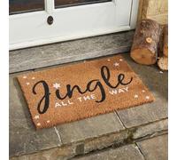 Marco Paul Large 60cm Natural Coir Christmas Door Mat Jingle All The Way Design Heavy Duty Non Slip Entrance Mat Indoor & Outdoor Xmas Home Decoration