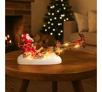 Marco Paul Large Christmas Santa Sleigh Scene Ornament Music Box - 25 cm Resin Decoration with Warm White LED Lights - Battery-Operated Father Christmas & Reindeer Figure ndoor Xmas Home Décor