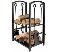 Marco Paul Large Fireplace Log Rack & Tools Set Black Steel Firewood Holder Storage 73cm Marco Paul Black
