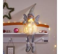 Marco Paul Large Grey Sitting Fairy Light Up Angel Decoration for Kids Room Fabric Fairy Plush Novelty Ornament Battery Powered Silver Christmas Decorations For The Home Gifts for Girls Large 62cm