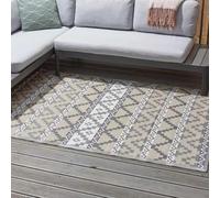 Marco Paul Large Grey Outdoor Mats For Patio Geometric Print, Water Resistant Foldable Outdoor Rug Non-Slip Reversible Decking 150 x 210cm Carpet For Garden Porch Beach BBQ Balcony