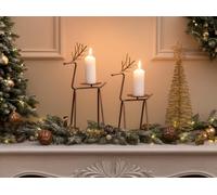 Marco Paul Large Metal Reindeer Pillar Candle Holders for Christmas Candle Holder for Table Centrepiece Gold Christmas Ornament Decorations Decorative Gift Candle Accessories Dinner Table Fireplace