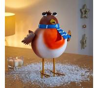 Marco Paul Large Robin Christmas Decoration - 25cm Hand-Painted Metal Indoor Robin Ornaments - Festive Birds Xmas Decoration for Garden Ornament, Xmas Tree Decorations & Brown Christmas Decorations