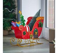 Marco Paul Novelty Sleigh Christmas Ornament - Large Hand Painted Free Standing Metal Christmas Decorations Sleigh Ornament for centerpiece, table decor, Home accessories (Red Sledge)