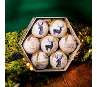 Marco Paul Large Vintage Reindeer Christmas Tree Bauble - 7 Pack Blue & White Baubles with Stag Design - Elegant Blue Baubles Christmas Tree Decorations for Navy Home Decoration & Festive Garland