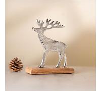 Marco Paul Large Wooden Silver Stag Reindeer Ornaments for Dining Table and Fireplace Decorations, Christmas Centerpiece and Gifts for Home and Weddings