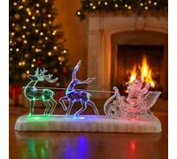 Marco Paul LED Christmas Acrylic Snow Ornament - 32 cm Musical Santa’s Sleigh & Reindeer Scene - Light-Up Battery-Powered Ornament & Festive Xmas Decoration for Indoor Home Displays