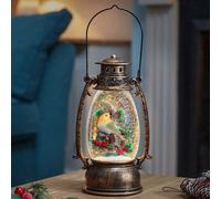 Marco Paul Led Christmas Snow Globe Lantern With Robin