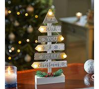 Marco Paul LED Wooden Christmas Tree Decoration Battery Operated with Auto Timer Light Up Indoor Seasonal Holiday Ornament Festive Home Décor Silver & White Display