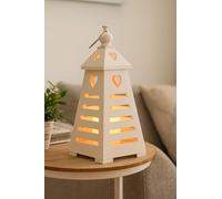 Marco Paul LED Wooden Lantern White Heart Flameless Candle Holder Pyramid Home Decoration Rustic Free Standing Pre Lit Light Up Lantern Indoor Home Décor Hanging Battery Operated Lighting