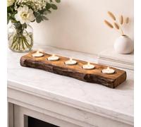 Marco Paul Live Edge Mango Wood Tealight Holder - 6 Candle Wooden Tealight Holder 25cm - Rustic Natural Table Centrepiece for Dining Table, Mantel, Wedding Decor, Housewarming Gift