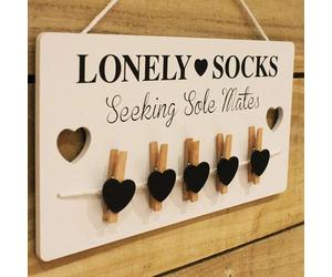 Marco Paul Lonely Socks Seeking Sole Mates Hanging Plaque & Peg Line Marco Paul Multicolor