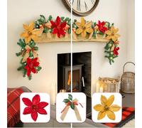 Marco Paul Luxury 8ft Red and Gold Christmas Garland with Lights - 255cm Pre Lit Indoor Garland with Bows, Red and Gold Flowers - Elegant Christmas Decorations for Fireplace and Stairs