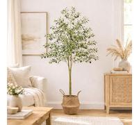 Marco Paul Luxury Large 6FT Artificial Olive Tree With Woven Basket Faux Silk Olive Plant with Life like Leaves & Olives Fruit Fake Tree for Home Livingroom Office Balcony Indoor Very Realistic