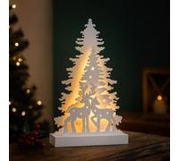 Marco Paul Luxury Pre-Lit Stag and Xmas Tree Christmas Decoration - Large Battery Operated Light-up Village Scene Ornament with Timer - Christmas Table Top Decor
