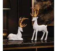 Marco Paul Luxury Set of 2 Decorative Stag Sculptures Gold & White Cement | Size: 100g Marco Paul White 100g