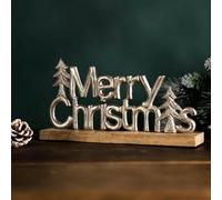 Marco Paul Merry Christmas Metal Sign With Wooden Stand