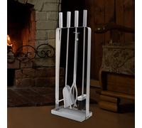 Marco Paul Modern Square Fireside Tool Set Coal Fireplace Contemporary Fire Bucket with Vintage Style - Fireside Companion Set Wood Burner, Coal Scuttle Kindling Fire Log Burner Accessories - 4PC