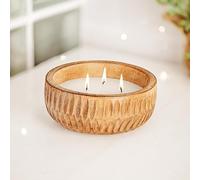 Marco Paul Modern Wooden Pot Candle Set - Long Burn Time Wax Candles - Decorative Home Accessories Colourful Gift Candles Warm Lighting for Home, Wedding, Birthday (Ribbed Wooden Pot with Candle)