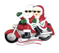 Marco Paul, Mr & Mrs Claus Motorcycle Christmas Ornaments - Festive Ceramic Xmas Tree Decorations with Ribbon - Personalised Christmas Bauble Style, Mini Christmas Decorations & Holiday Keepsake
