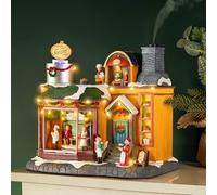 Marco Paul Mrs Claus Bakery Christmas Village Scene - Large 27cm Animated Musical LED Light-Up Ornament with Rotation & Built-In Diffuser - Battery Operated Xmas Display