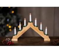 Marco Paul Natural Wooden Battery Operated Candle Bridge - 7 LED lights Christmas Candle Arch with Warm White Lights & Timer - Rustic Christmas Decorations, Xmas Window Lights, Table Centrepiece