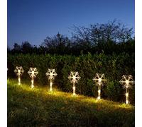 Marco Paul Novelty Set of 8, Christmas Snowflake Stakes Lights at 35cm with 40 LED's Christmas Outdoor Decorations Battery Operated Lights Festive Xmas Decorations for Garden Pathway, Lawn