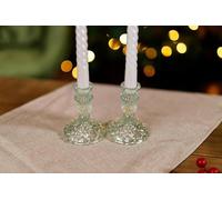 Marco Paul Pack of 2 Green Glass 10cm Candle Stick Holder Table Top Decoration Marco Paul Green