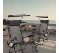 Marco Paul Pack of 2 Sun Lounger Zero Gravity Chair with Canopy & Drinks Holder in Black Marco Paul Black