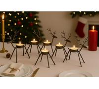 Marco Paul Christmas Metal Reindeer Candle Holders-Rustic Antique Brown and Hand-painted Set of 6 Light Ornament-Decorative Gift candle accessories for Xmas table, window and Home Decor