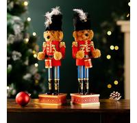 Marco Paul Pair Of 38cm Teddy Bear Nutcracker Soldier Statue Hand-painted Christmas Decor - 2x Nutcracker Ornaments For Christmas Decorations Indoor Xmas Decorations Large Wooden Nutcracker Toy