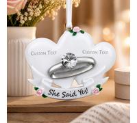 Marco Paul Personalised Ceramic Engagement Ornament - “She Said Yes!” Ring Design - Hanging Keepsake Decoration Gift for Couples, Engagement Parties, First Christmas Together or Wedding Celebration