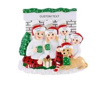 Marco Paul Personalised Ceramic Family Christmas Ornament - Festive Fireplace Scene with Four People and Dog - Custom Hanging Decoration Keepsake Gift for Families, Holiday Tree Décor Seasonal Present
