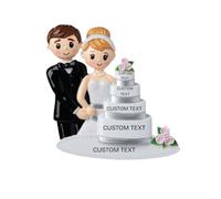 Marco Paul Personalised Ceramic Wedding Ornament - Bride and Groom with Wedding Cake Design - Custom Hanging Keepsake Decoration Gift for Newlyweds, Marriage Celebrations or First Christmas Together