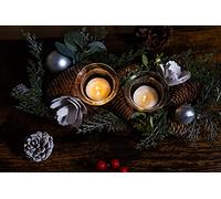 Marco Paul Pinecone & Foliage Tealight Candle Holders - Christmas Table Decorations & Centerpiece