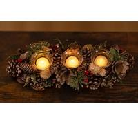 Marco Paul Pinecone Gold Glitter Triple Tea Light Candle Holders Candelabra Christmas Decor Tealight Holders Table Centrepiece Fireplace Mantlepiece Home Decoration Votive Candles Holder