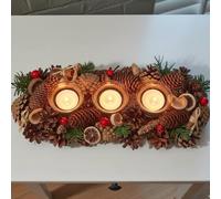 Marco Paul Pinecones Triple Glass Tea Light Holders Dried Oranges & Cinnamon - Christmas Table Decoration Tealight Holders - Votive Candles Holder Christmas Table Centrepiece for Home Decorations