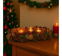 Marco Paul Pinecones Triple Glass Tea Light Holders Dried Oranges & Cinnamon - Christmas Table Decoration Tealight Holders - Votive Candles Holder Christmas Table Centrepiece for Home Decorations